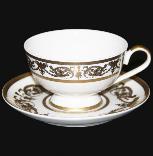 Набор чайных пар 200 мл 6 шт  Bavarian Porcelain &quot;Александрия /Золотой узор на белом&quot; / 069087