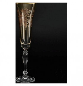Бокалы для шампанского 180 мл 6 шт янтарные  Crystalex CZ s.r.o. "Виктория /Золотые вензеля" / 026445