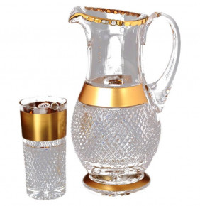 Набор для воды 7 предметов (кувшин 1,3 л + 6 стаканов) "Max Crystal /Филиция /Хрусталь с золотом" / 124849