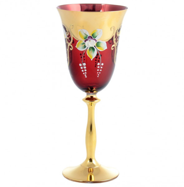 Бокалы для красного вина 250 мл 6 шт  Bohemia &quot;Анжела /Лепка красная /AS Crystal&quot; золотая ножка / 148274