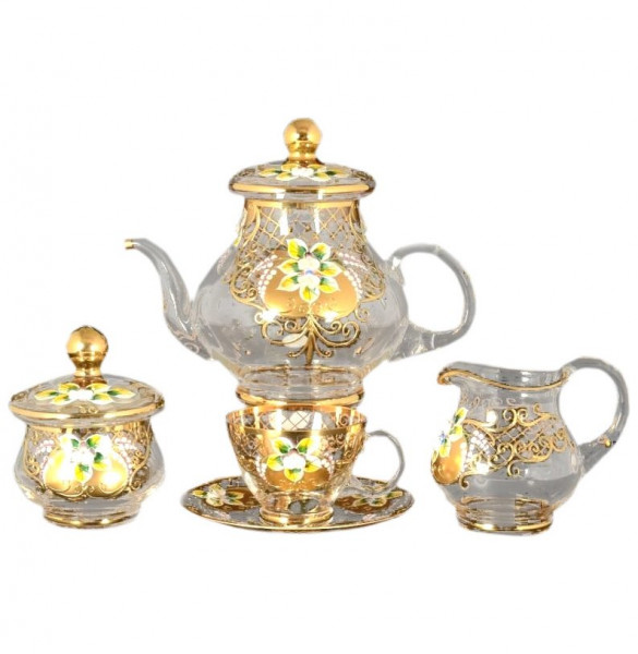 Чайный сервиз на 6 персон 15 предметов  Bohemia &quot;Smalt /Лепка золото&quot; И-В / 105684