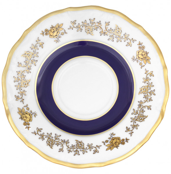 Набор блюдец 15 см 6 шт  Bavarian Porcelain &quot;Мария-Тереза /Золотые розочки /Лента кобальт&quot; / 299488