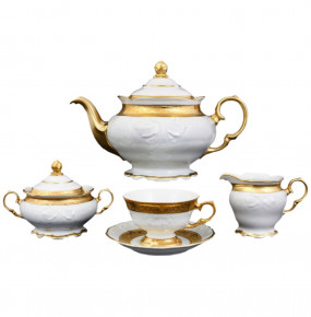 Чайный сервиз на 6 персон 15 предметов  МаМ декор "Фредерика /Матовая золотая лента" / 105662