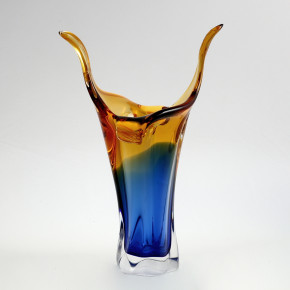 Ваза для цветов 40 см  Egermann "Лед и пламя /Прозрачно-синий /Амбер"   / 100347