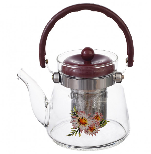 Заварочный чайник с металлическим ситом бордовый  Royal Classics &quot;Ромашки&quot; / 214901