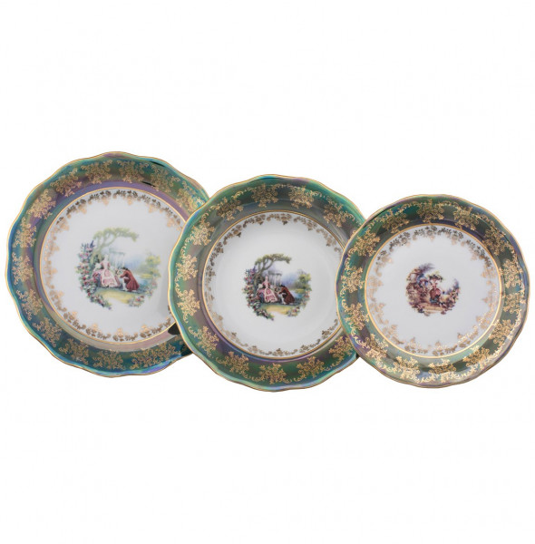 Набор тарелок 18 предметов (19, 23, 25 см)  Royal Czech Porcelain &quot;Аляска /Барокко зеленое&quot; / 204637