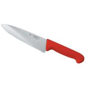 Нож поварской 25 см волнистое лезвие  P.L. Proff Cuisine "PRO-Line" красный  / 316419