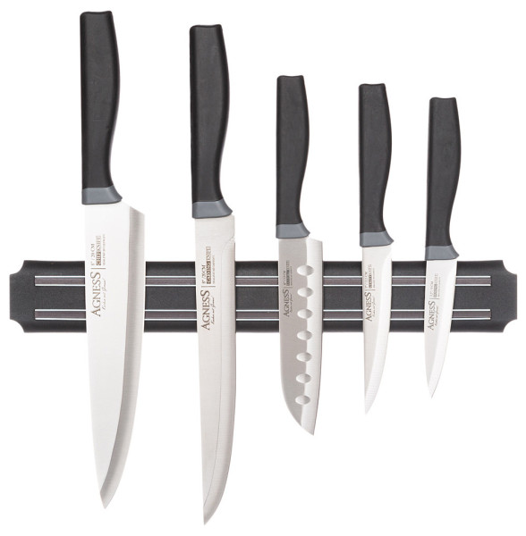 Набор кухонных ножей 6 предметов на магнитном держателе с плстиковой ручкой &quot;Agness&quot; / 281868