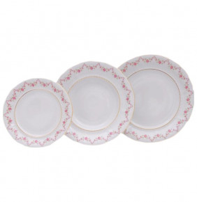 Набор тарелок 18 предметов (19, 23, 25 см)  Leander "Верона /Розовый цветок" / 158129