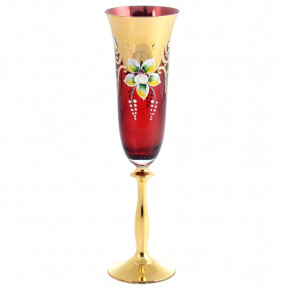 Бокалы для шампанского 190 мл 6 шт  Bohemia "Анжела /Лепка красная /AS Crystal" золотая ножка / 148281