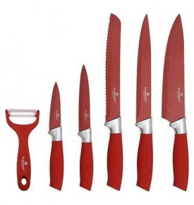 Набор ножей для кухни 7 предметов с подставкой  Berlinger Haus "Crocodile Line" красный / 135778