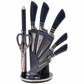 Набор кухонных ножей 6 предметов /ножницы, мусат /пластиковая подставка /серые ручки "Agness" / 195927