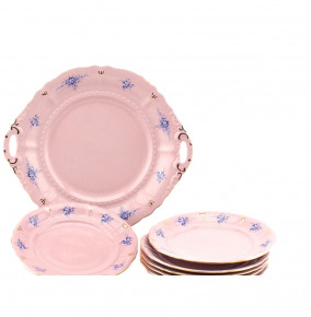 Набор для торта 7 предметов (27 см х 1 шт, 17 см х 6 шт)  Leander "Соната /Голубой цветок" розовый  / 158057