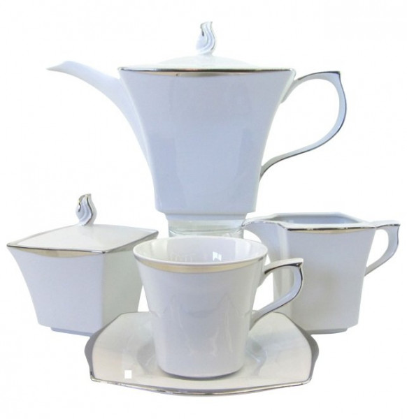 Чайный сервиз на 6 персон 15 предметов  Cmielow &quot;Львов /Широкая отводка платиной&quot; / 145943