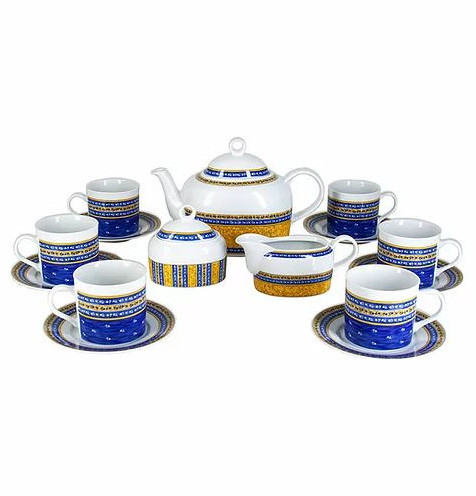 Чайный сервиз на 6 персон 15 предметов  Thun &quot;Кайро /Сине-желтые полоски&quot; / 232460