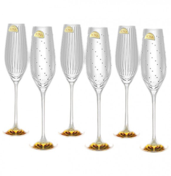 Бокалы для шампанского 210 мл 6 шт 3х3  Rona &quot;Celebration /Горошек+ полоска&quot; янтарная ножка / 148549