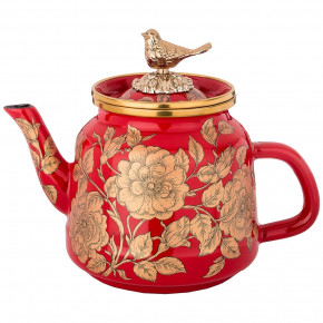 Чайник 1 л эмалированный красный "Agness /Золотые цветы" / 196426
