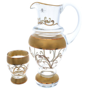 Набор для воды 7 предметов (кувшин 1,5 л + 6 стаканов по 290 мл )  AS Crystal Bohemia "Матовое золото /Relief" / 218249