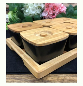 Набор для завтрака 6 шт с бамбуковой крышкой на подставке 28 x 19,5 x 7 см  O.M.S. Collection "BAMBOO PRODUCTS /Elisa" / 284360