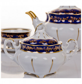 Чайный сервиз на 6 персон 15 предметов  Bavarian Porcelain "Болеро /Кобальт /Золотые листики" / 052389