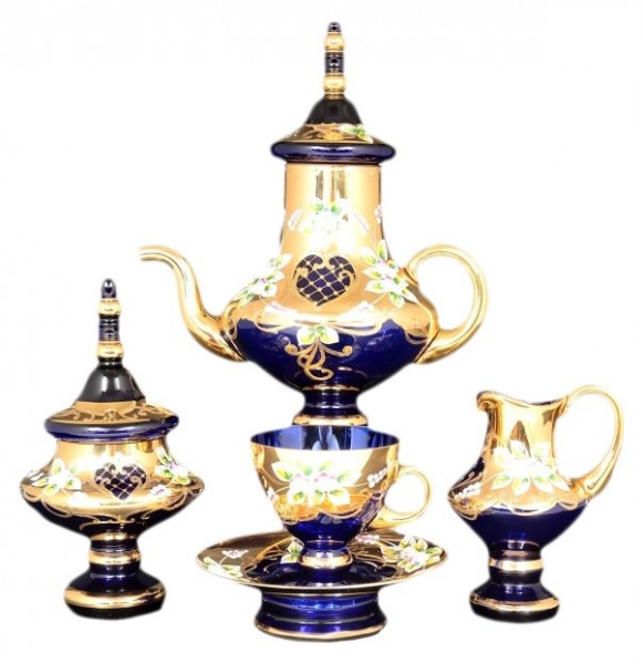 Чайный сервиз на 6 персон 15 предметов  Bohemia &quot;Лепка синяя/М+М&quot; / 054686