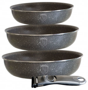 Набор сковород 3 предмета со съемной ручкой (20, 24, 28 см)  Berlinger Haus "Stamping Series" серый / 135740
