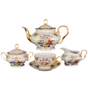 Чайный сервиз на 6 персон 15 предметов  Bohemia Porcelan Moritz Zdekauer 1810 s.r.o. "Магнолия /Мадонна перламутр" / 059726