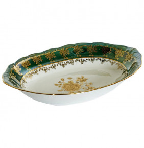 Блюдо овальное (глубокое) для хлеба  Royal Czech Porcelain "Золотая роза /Зеленая" / 203870