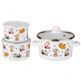 Набор посуды 3 предмета (кастрюля + 2 миски глубокие с пластик.крышками)  Agness "Коты" / 271605