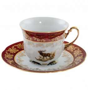 Набор чайных пар 230 мл 6 шт  Royal Czech Porcelain "Болеро /Охота красная" / 203657