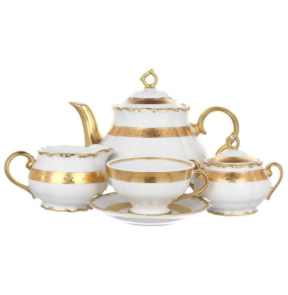 Чайный сервиз на 6 персон 15 предметов  Leander &quot;Офелия /Золотая лента&quot; (чашка на высокой ножке) / 323768