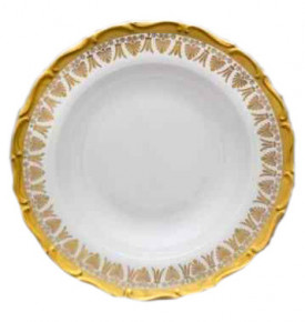 Блюдо 32 см круглое глубокое  Bohemia Porcelan Moritz Zdekauer 1810 s.r.o. "Анжелика /Золотые узоры" / 027634