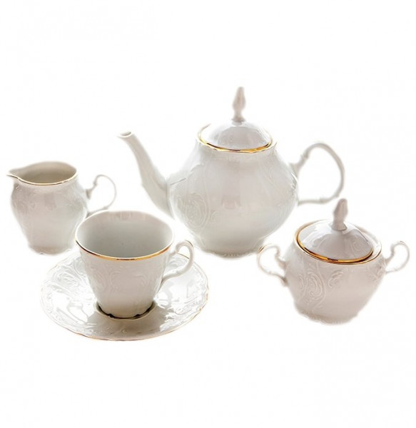 Чайный сервиз на 6 персон 15 предметов  Thun &quot;Бернадотт /Отводка золото&quot; 230 мл (чайник с дыр.) / 116855