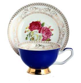 Набор чайных пар 220 мл 6 шт  Royal Classics "Розы /синяя" / 140023