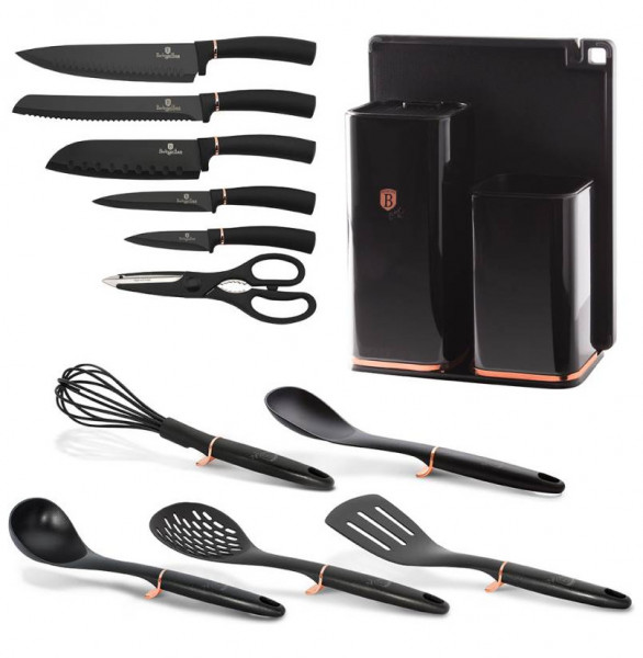 Набор кухонных ножей и аксессуаров на подставке 13 предметов  Berlinger Haus &quot;Black Rose&quot; / 280758