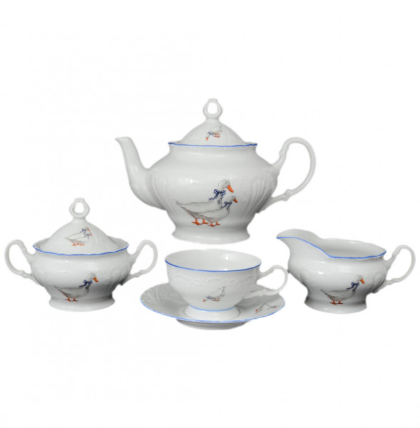 Чайный сервиз на 6 персон 15 предметов низкая чашка  Bohemia Porcelan Moritz Zdekauer 1810 s.r.o. &quot;Лиана /Гуси&quot; / 057963