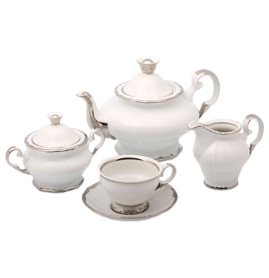 Чайный сервиз на 6 персон 15 предметов  Bohemia Porcelan Moritz Zdekauer 1810 s.r.o. &quot;Анжелика /Платиновая отводка&quot; / 027757