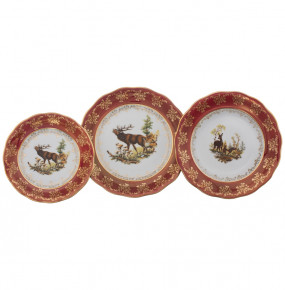 Набор тарелок 18 предметов (19, 23, 25 см)  Royal Czech Porcelain "Аляска /Охота красная" / 095168