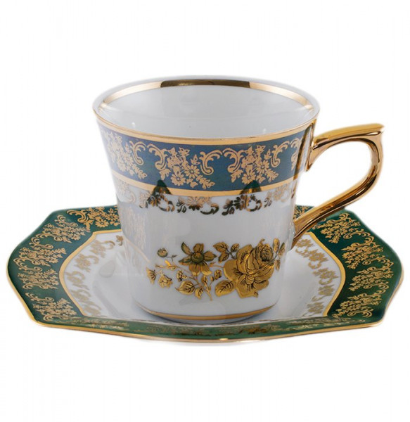 Набор чайных пар 230 мл 6 шт  Royal Czech Porcelain &quot;Львов /Золотая роза /Зеленая&quot; / 203887