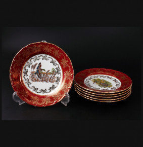 Набор тарелок 19 см 6 шт  Bohemia Porcelan Moritz Zdekauer 1810 s.r.o. "Магнолия /Охота красная" / 039483
