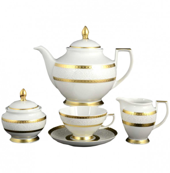 Чайный сервиз на 6 персон 15 предметов  Falkenporzellan &quot;Констанц /Белое кружево /золото&quot; / 099990
