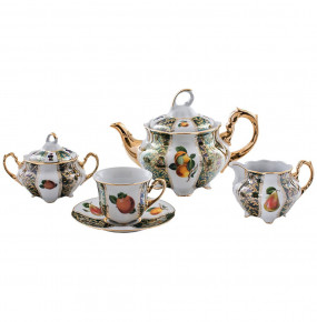Чайный сервиз на 6 персон 15 предметов  Royal Czech Porcelain "Болеро /Фрукты /Зелёные листики" / 203640