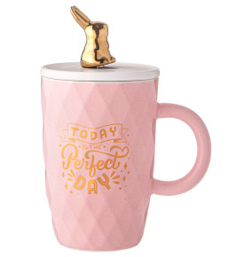Кружка 390 мл с крышкой и ложкой розовая  LEFARD "Bunny"  / 322962