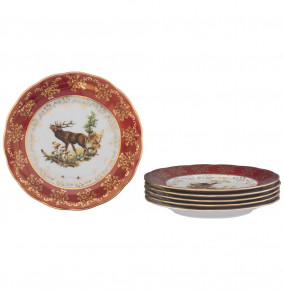 Набор тарелок 19 см 6 шт  Royal Czech Porcelain "Фредерика /Охота красная" / 088755