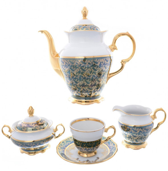 Кофейный сервиз на 6 персон 16 предметов  Sterne porcelan &quot;Фредерика /Золотые листья на зелёном&quot; / 146156