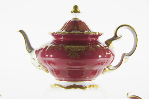 Чайный сервиз на 6 персон 21 предмет  Weimar Porzellan &quot;Ювел /Красный с золотым узором&quot; (подарочная упаковка) / 060632