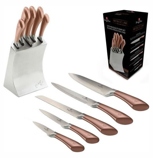 Набор кухонных ножей 8 предметов на подставке  Berlinger Haus &quot;Rosegold Line&quot; / 147741
