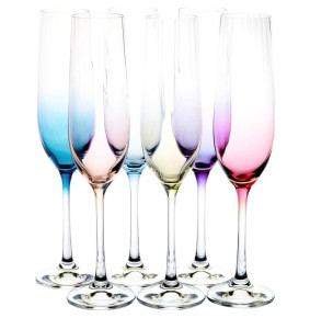 Бокалы для шампанского 190 мл 6 шт  Crystalex CZ s.r.o. "Виола /Оптика /Разноцветное дно" / 246577