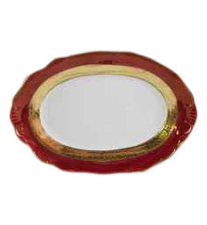 Блюдо 36 см овальное  Bohemia Porcelan Moritz Zdekauer 1810 s.r.o. &quot;Магнолия /Красная с золотой лентой&quot; / 010936