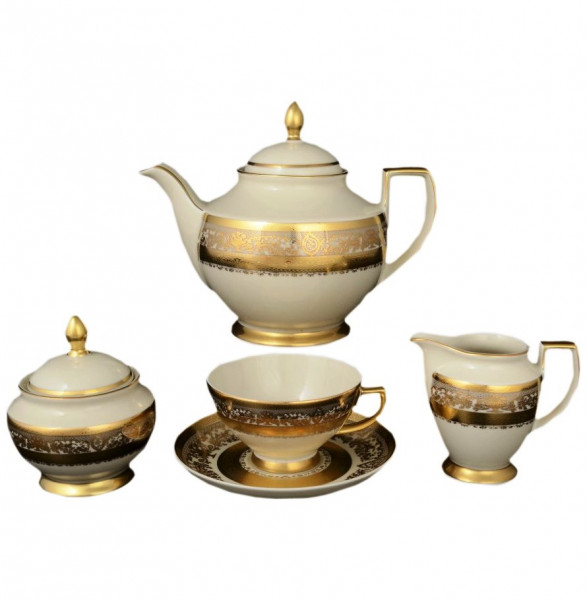 Чайный сервиз на 6 персон 15 предметов  Falkenporzellan &quot;Констанц /Величественное золото&quot; крем. / 043653